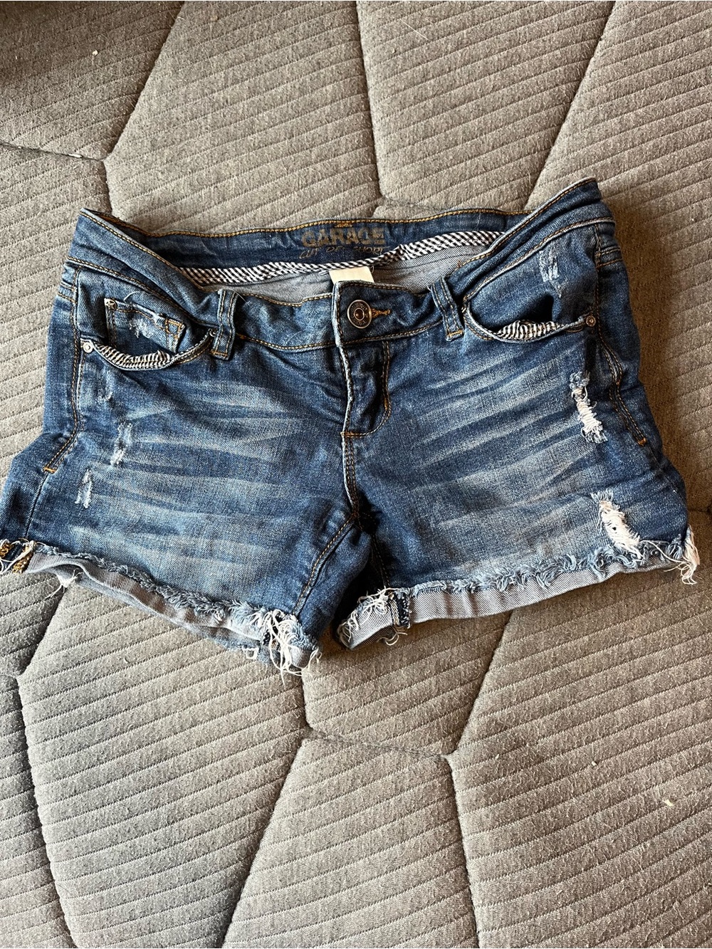 Old/vintage Garage Women's Distressed ultra low rise Denim Shorts - Blue